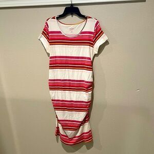 Isabel Maternity Pink & White EveryWear Maternity T-Shirt Dress - XL